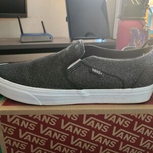 Vans Party Glitter Black Slip-On Shoes, size 11 Women